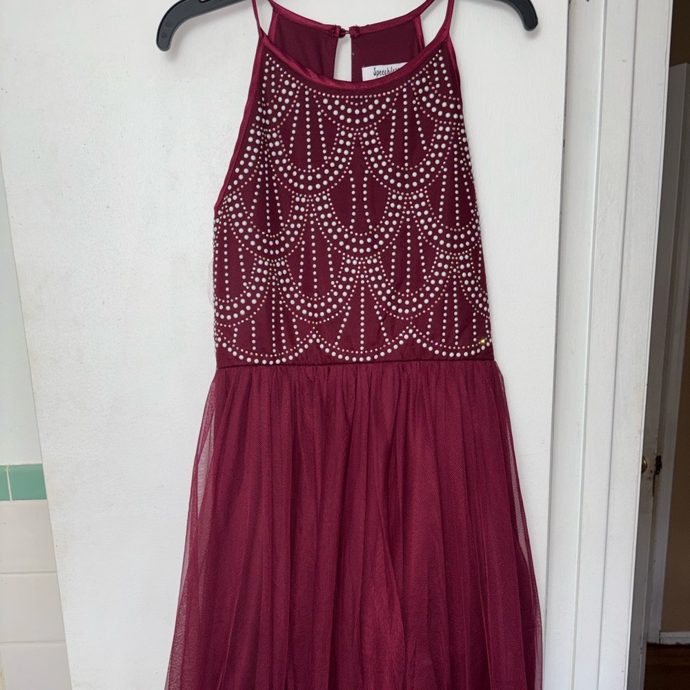 Speechless Kids Maroon Dress with Sparkling Details